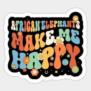 African Elephants Make Me Happy Groovy Retro Vintage Style Sticker